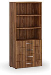 Kancelářská skříň se zásuvkami PRIMO WOOD, 800 x 420 x 1781 mm, ořech
