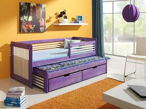 Dětská postel s přistýlkou, zábranou a úložným prostorem ANNA 2, masiv borovice