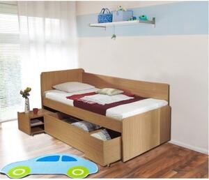 Rohová zvýšená postel s úložným prostorem OTO 90x200, lamino buk