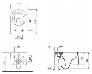Cersanit Inverto závěsná wc mísa StreamOn 52 x 35,5 cm + pomalu-padající sedátko, Bílá, S701-432