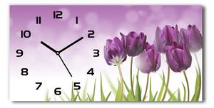 Skleněné hodiny na stěnu Fialové tulipány pl_zsp_60x30_f_52340543