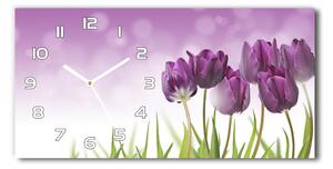 Skleněné hodiny na stěnu Fialové tulipány pl_zsp_60x30_f_52340543