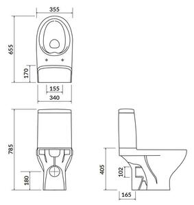 Cersanit Moduo - WC Kombi zadní odpad 3/5 CLEAN ON+WC sedátko duroplast SLIM, Bílá, K116-001