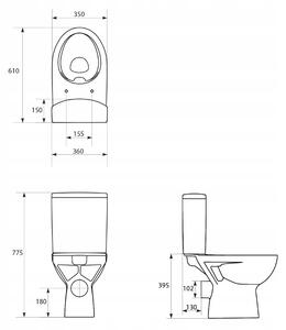 Cersanit Parva CleanOn, kombi wc se splachováním 3/5l bez toaletního sedátka, bílá, K27-062