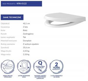 Cersanit Parva, antibakteriální toaletní sedátko z duroplastu s pomalým dopadem, bílá, K98-0122
