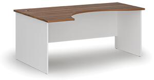Ergonomický kancelářský psací stůl PRIMO WHITE, 180x120 cm, levý, bílá/ořech