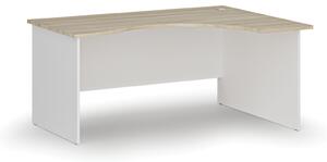 Ergonomický kancelářský psací stůl PRIMO WHITE, 160x120 cm, pravý, bílá/dub přírodní