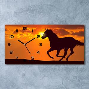 Skleněné hodiny na stěnu Kůň západ slunce pl_zsp_60x30_f_53365535