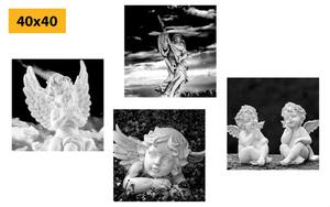 Set obrazů andílky v černobílém provedení