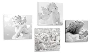 Set obrazů harmonie andělů v černobílém provedení