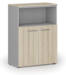 Kombinovaná kancelářská skříň PRIMO GRAY, 1087 x 800 x 420 mm, šedá/dub přírodní