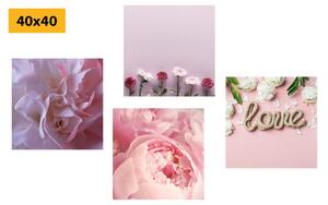 Set obrazů květiny v jemném růžovém odstínu