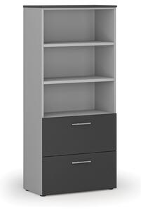 Skříň se zásuvkami pro závěsné složky PRIMO GRAY, 800 x 420 x 1781 mm, šedá/grafit