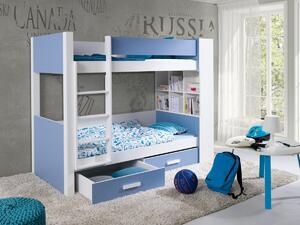 Dětská patrová postel se zábranou a úložným prostorem Gustav, masiv borovice, ořech-zelená - VÝPRODEJ Z EXPOZICE
