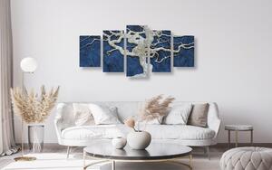 5-dílný obraz abstraktní strom na dřevě s modrým kontrastem