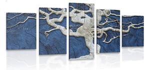 5-dílný obraz abstraktní strom na dřevě s modrým kontrastem