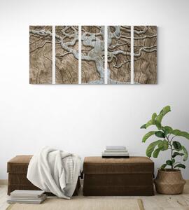 5-dílný obraz abstraktní strom na dřevě v béžovém provedení