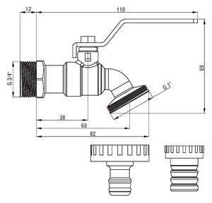 Deante, 3/4" kulový zahradní ventil z mosazi s adaptérem, VFA_252L