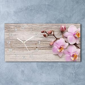 Skleněné hodiny na stěnu Orchidej na dřevě pl_zsp_60x30_f_62495656