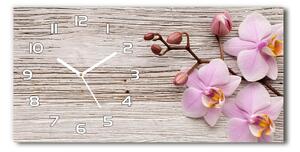 Skleněné hodiny na stěnu Orchidej na dřevě pl_zsp_60x30_f_62495656