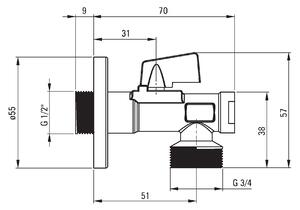 Deante, rohový ventil s filtrem 1/2" - 3/4", VFA_B64M