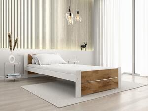 Postel IKAROS DOUBLE 90 x 200 cm, dub artisan/bílá s lamelovým roštem a matrací Deluxe 10 cm