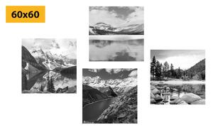 Set obrazů okouzlující horské krajiny v černobílém provedení