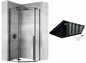 Rea - DIAMOND BLACK pětiúhelníkový sprchový kout 90 x 90 cm, černý matný, čiré sklo, REA-K5622