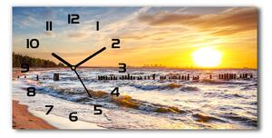 Skleněné hodiny na stěnu Západ slunce pláž pl_zsp_60x30_f_67409606