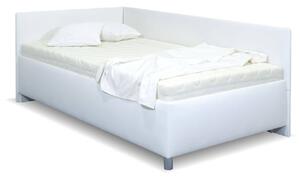 Rohová zvýšená čalouněná postel s úložným prostorem Ryana, 120x200, bílá