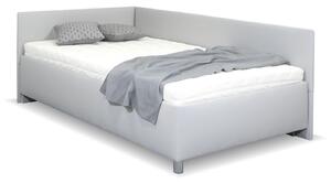 Rohová zvýšená čalouněná postel s úložným prostorem Ryana, 120x200, světle šedá