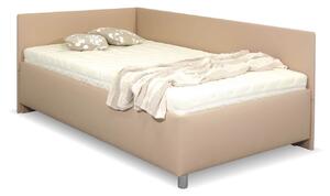 Rohová zvýšená čalouněná postel s úložným prostorem Ryana, 120x200, světle hnědá