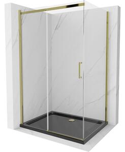 Mexen Omega rozsouvací sprchový kout 120 x 80 cm, Průhledné, Zlatá + sprchová vanička Flat, Černá