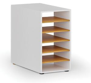 Přístavná policová skříňka k pracovnímu stolu PRIMO WHITE, pravá, bílá/buk