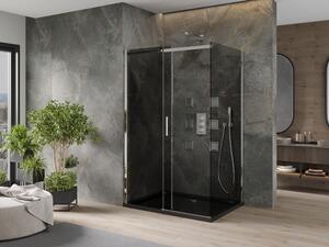 Mexen Omega rozsouvací sprchový kout 120 x 80 cm, Grafitově černá, Chromovaná + sprchová vanička Fla