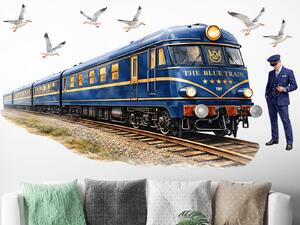 Vlak The blue train textilní přelepitelné samolepky na zeď arch 75 x 42 cm