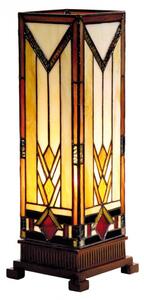 Stolní lampa Tiffany ve tvaru krádru s dřevěným podstavcem ve stylu Art Deco – 12x12x35 cm