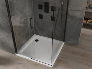 Mexen Omega rozsouvací sprchový kout 100 x 100 cm, Průhledné, Černá + sprchová vanička Flat, Bílá