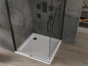 Mexen Omega rozsouvací sprchový kout 100 x 100 cm, Průhledné, Černá + sprchová vanička Flat, Bílá