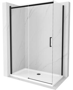 Mexen Omega rozsouvací sprchový kout 130 x 70 cm, Průhledné, Černá + sprchová vanička Flat, Bílá