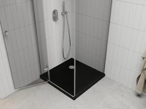 Mexen Roma otočný sprchový kout 80 x 80 cm, Průhledné, Chromovaná + sprchová vanička Flat, Černá