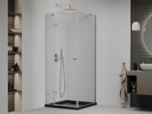Mexen Roma otočný sprchový kout 90 x 90 cm, Průhledné, Chromovaná + sprchová vanička Flat, Černá