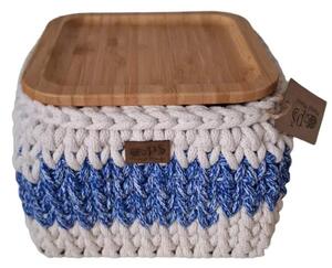 Háčkovaný košík box s víkem bílo modrý 17 cm (ruční výroba)