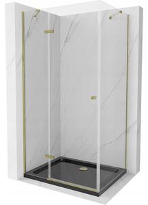 Mexen Roma otočný sprchový kout 100 x 80 cm, Průhledné, Zlatá + sprchová vanička Flat, Černá