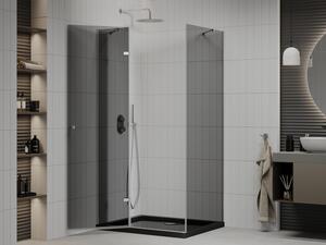 Mexen Roma otočný sprchový kout 100 x 80 cm, Grafitově černá, Chromovaná + sprchová vanička Flat, Če