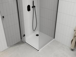 Mexen Roma otočný sprchový kout 90 x 90 cm, Průhledné, Černá + sprchová vanička Flat, Bílá