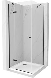 Mexen Roma otočný sprchový kout 100 x 100 cm, Průhledné, Černá + sprchová vanička Flat, Bílá