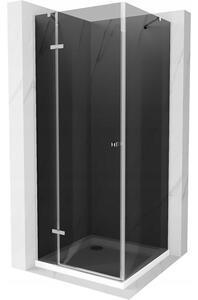 Mexen Roma otočný sprchový kout 80 x 80 cm, Grafitově černá, Chromovaná + sprchová vanička Flat, Bíl