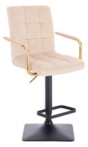 LuxuryForm DESIGN Barová židle VERONA GOLD VELUR na černé hranaté podstavě - krémová