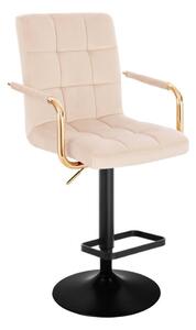 LuxuryForm DESIGN Barová židle VERONA GOLD VELUR na černé kulaté podstavě - krémová